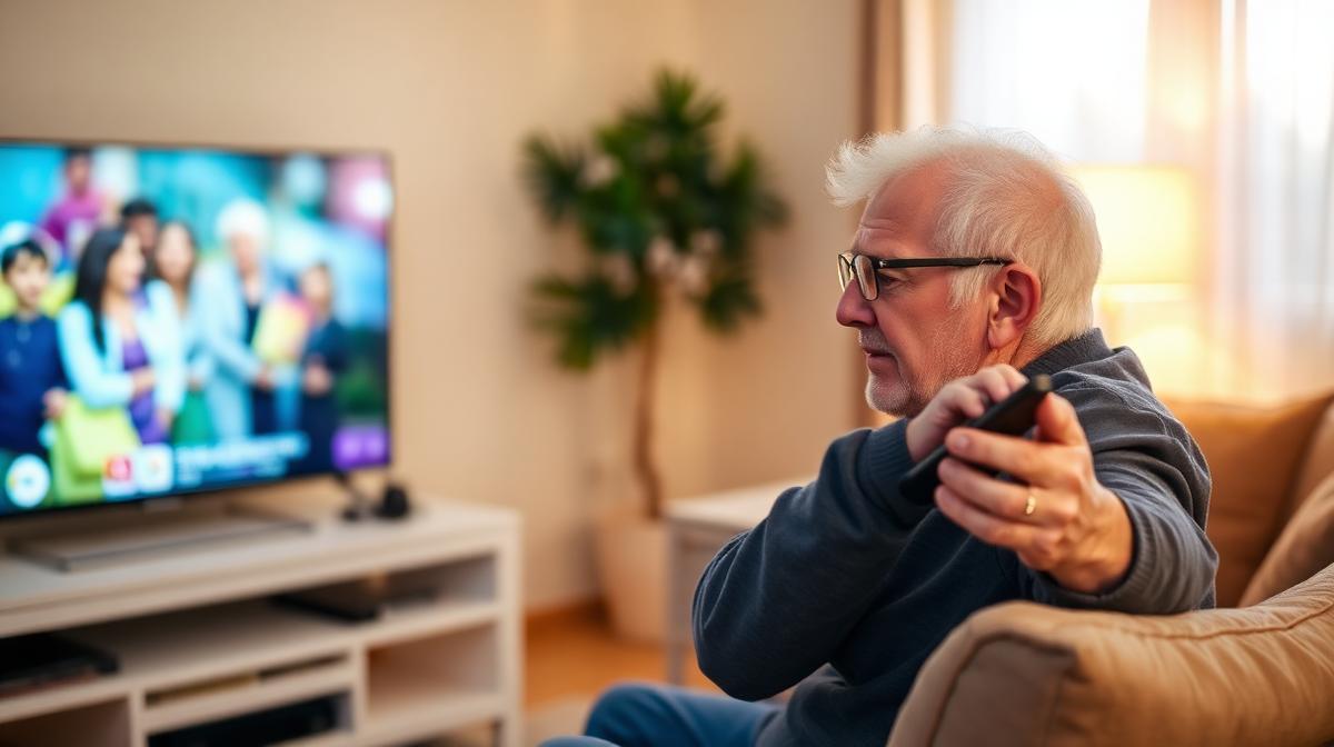 Senior care nu aude bine televizorul și mărește volumul